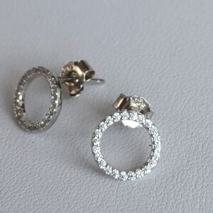 Real 925 silver earrings stamped circle design with round zirconia stones